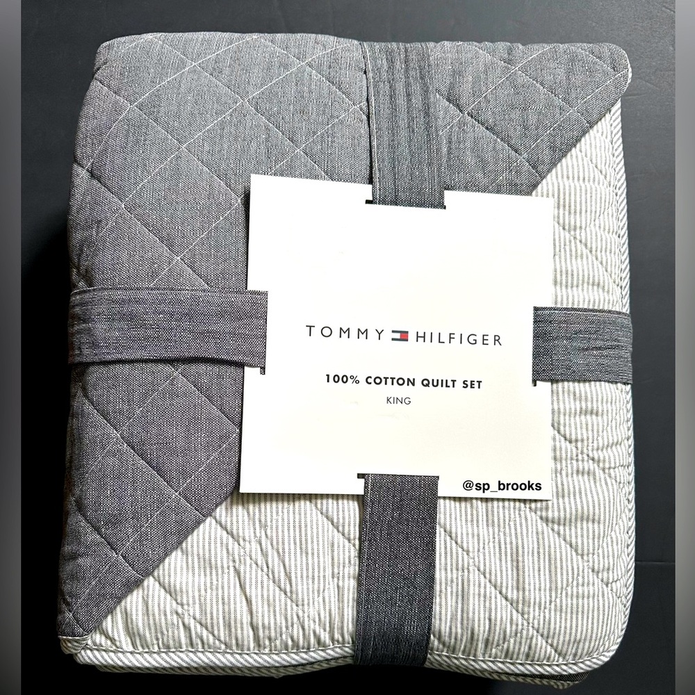 🎁Tommy Hilfiger Quilt Set - King Size - Cotton - A0001968 - Classic Texture Grey